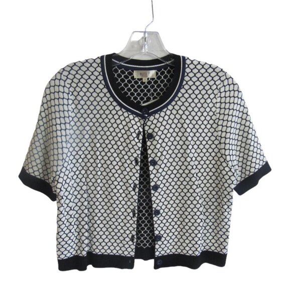 Wanko NWT White/Black/Navy Honeycomb Print Cardigan, Size F (HK), US-Small - Picture 1 of 9